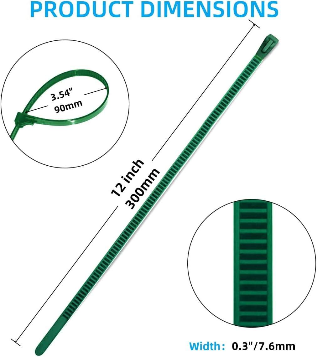 250 Pack 12 Inch Heavy Duty Reusable Zip Ties Green – UV Resistant, 55 LBS Tensile Strength, Weatherproof Cable Ties for Outdoor, Industrial, and Harsh Environments