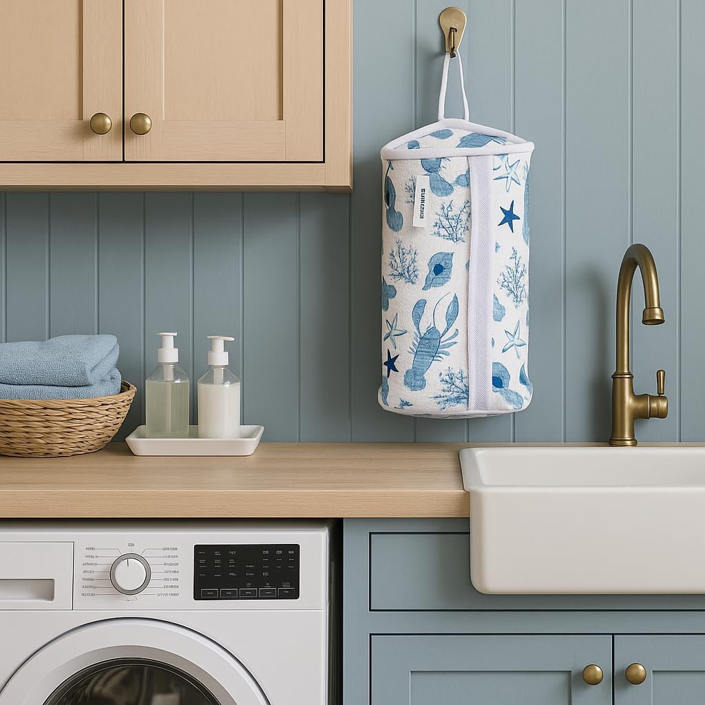 Shoe Washing Machine Bag with Sneaker Brush – 2-Pack Reusable Chenille Laundry Bags for Sneakers, Delicates, Travel & Storage – Ocean Print Stylish Design – by Bluehome