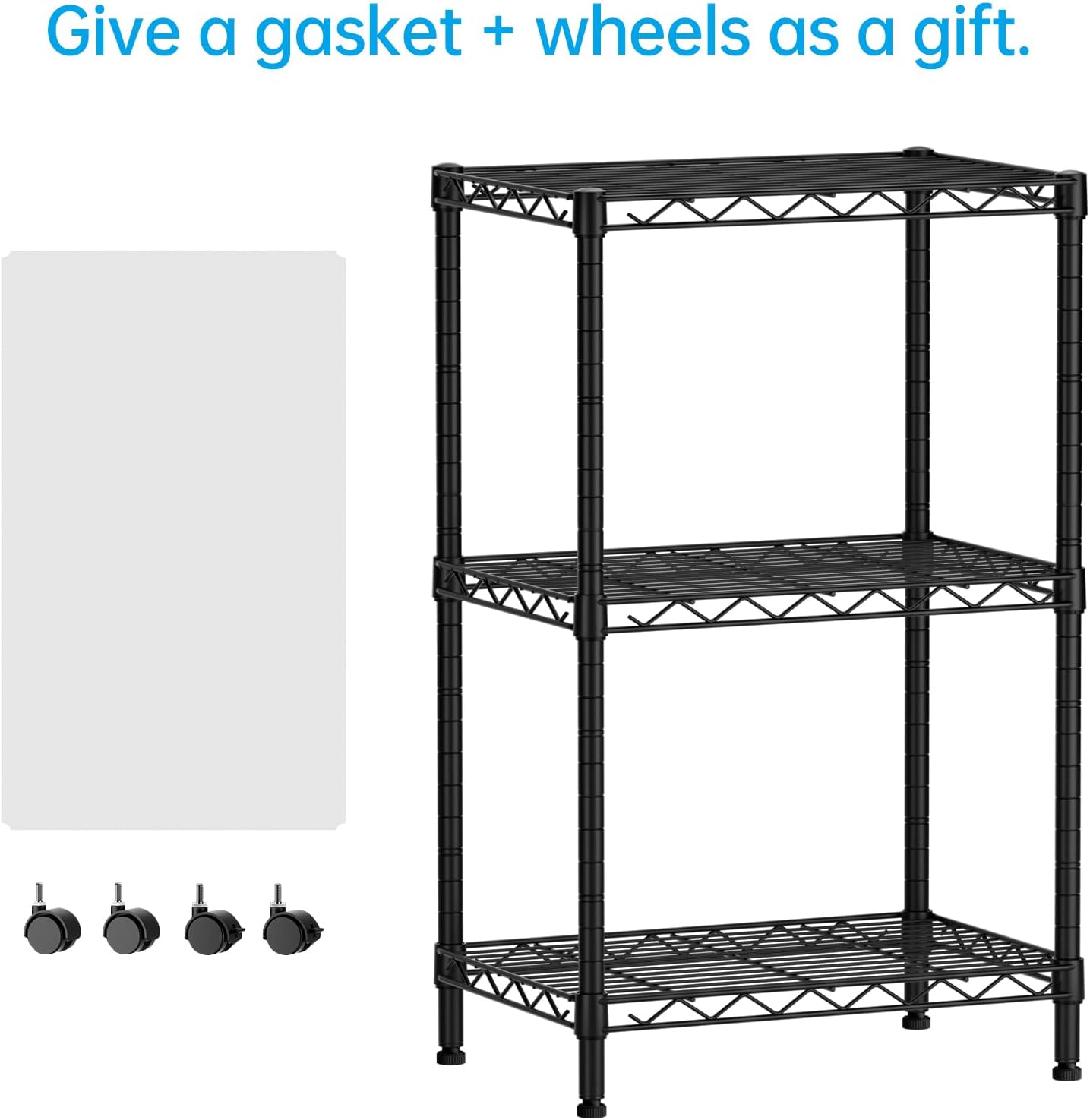SINGAYE 3 Small Shelves Storage Shelf Wire Shelving Unit Metal Shelf Adjustable Organizers Storage Shelving with Wheels for Bathroom Laundry Room Kitchen Pantry11.5”D x 17.3”W x 30”H Black