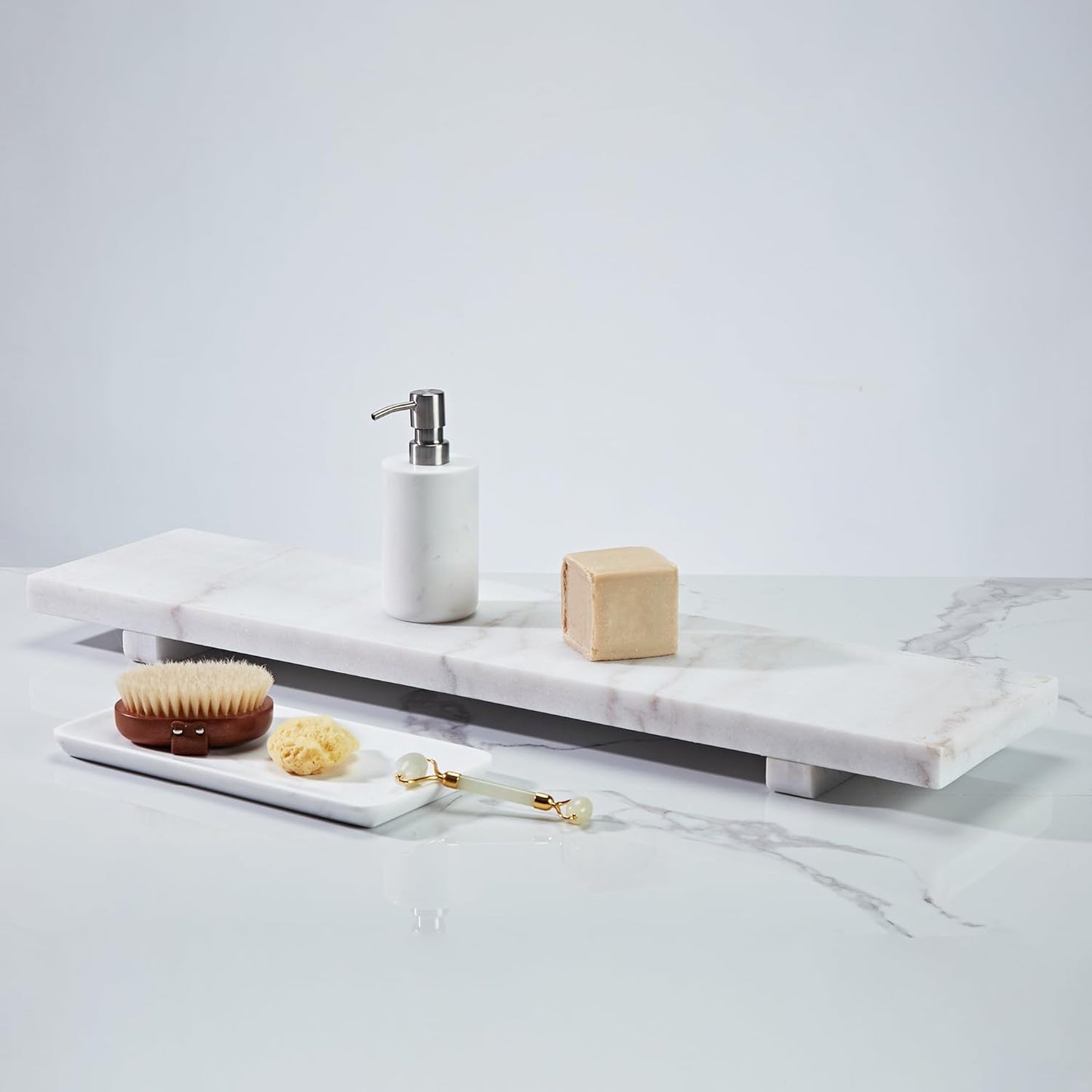 Luxury White Marble Bathroom Essentials Set - Elegant Spa Collection with Timeless Design, High-End Bath Accessories, Premium Stone Craftsmanship for Modern & Classic Decor (Wastebasket)