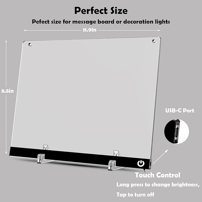 LED Note Board with Colors 12-Color Illuminated Acrylic Drawing Board - Dry-Erase Night Light with Stand for Home/Office/Gift/Festival (12" W x 8.5" H (Black))