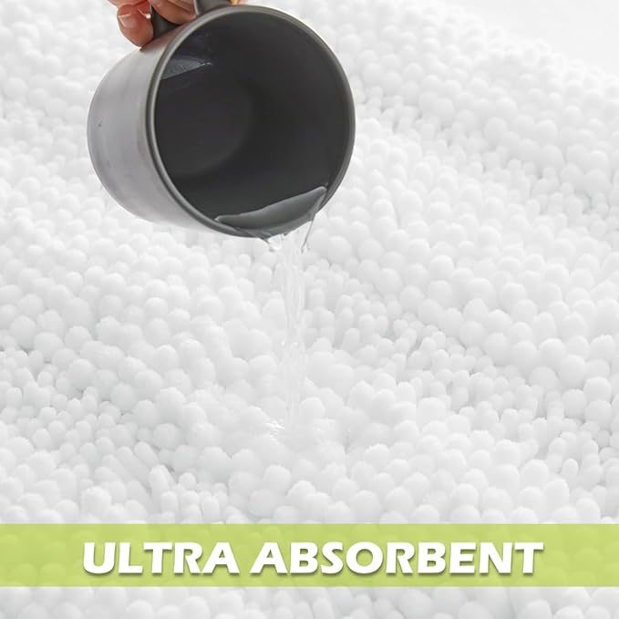 KGORGE Bathroom Rugs - Super Soft Bath Mat Non-Slip Plush Carpet Runner for Tub, Washable Absorbent Microfiber Chenille Floor Carpet for Door Way Kitchen, Pure White, 60" x 24", 1 Piece