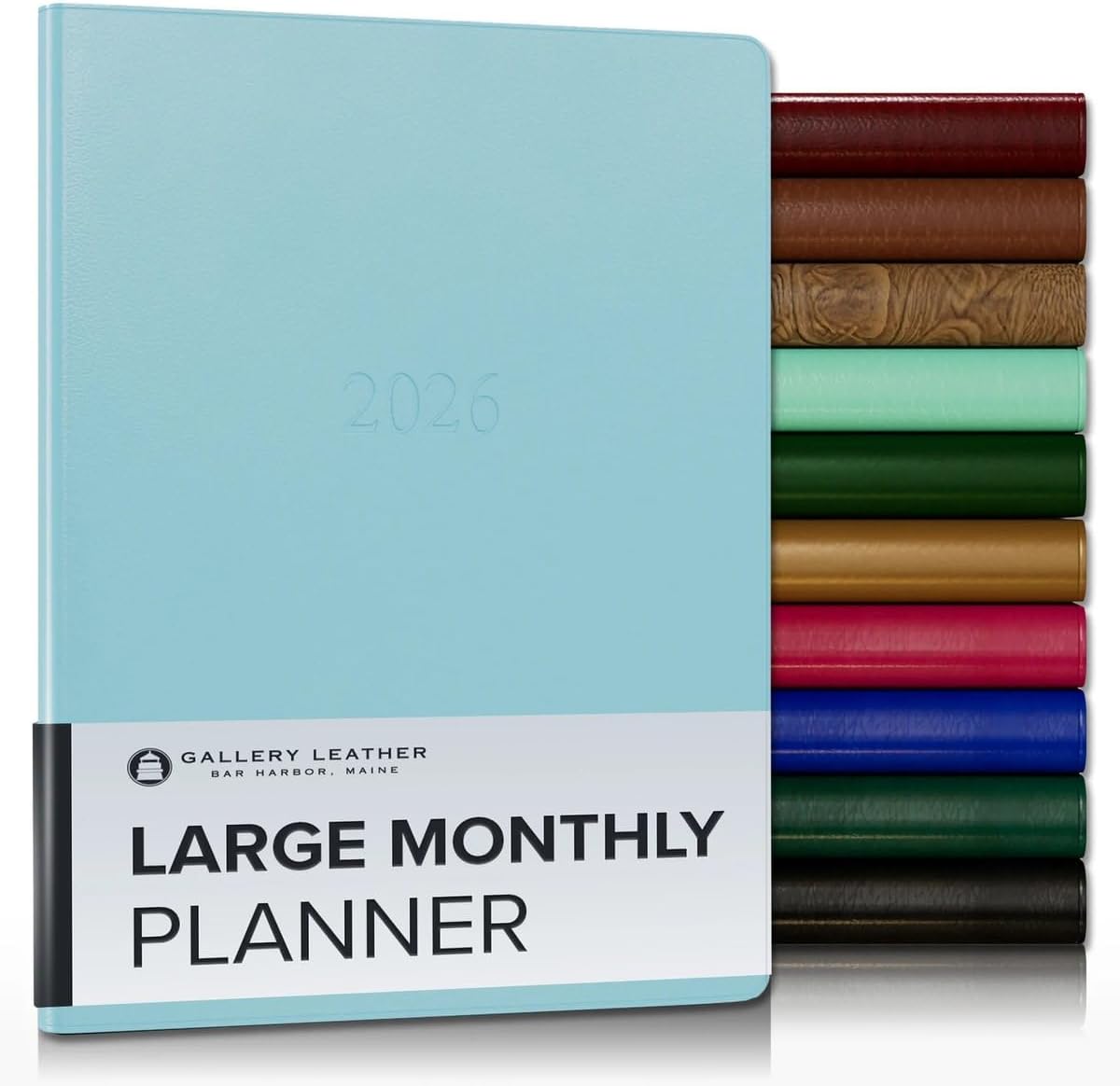 Gallery Leather Large Monthly Planner 2025-2026, Elegantly Bound Calendar Planner and Notebook with Stylish Gold-Gilded Page Edges, 18 Months - Caribbean Aqua - 9.75x7.5"