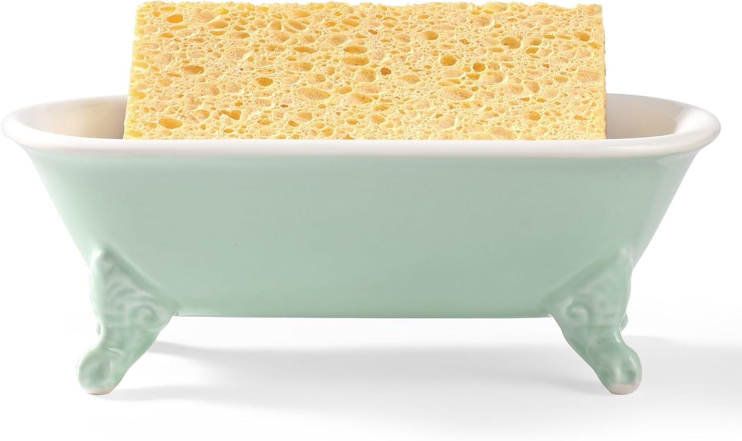 6.5" Ceramic Mini Decorative Clawfoot Bathtub Bar Soap Dish, Kitchen Sponge Holder and Shower Tray for Bathroom, 1 Pack(Bright Teal)