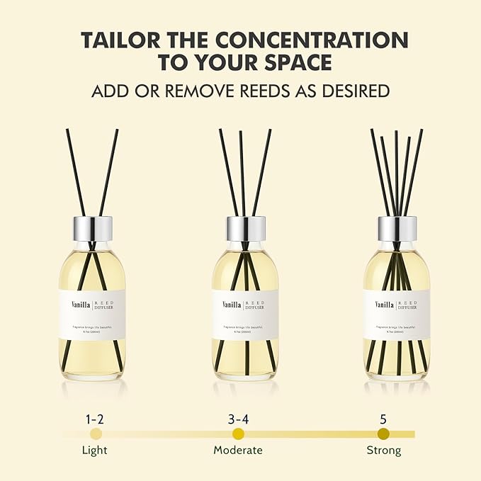 Clesh Reed Diffuser Set, 6.7 oz Vanilla Scented Diffuser with Sticks, Home Fragrance Reed Diffuser for Bathroom Shelf Decor