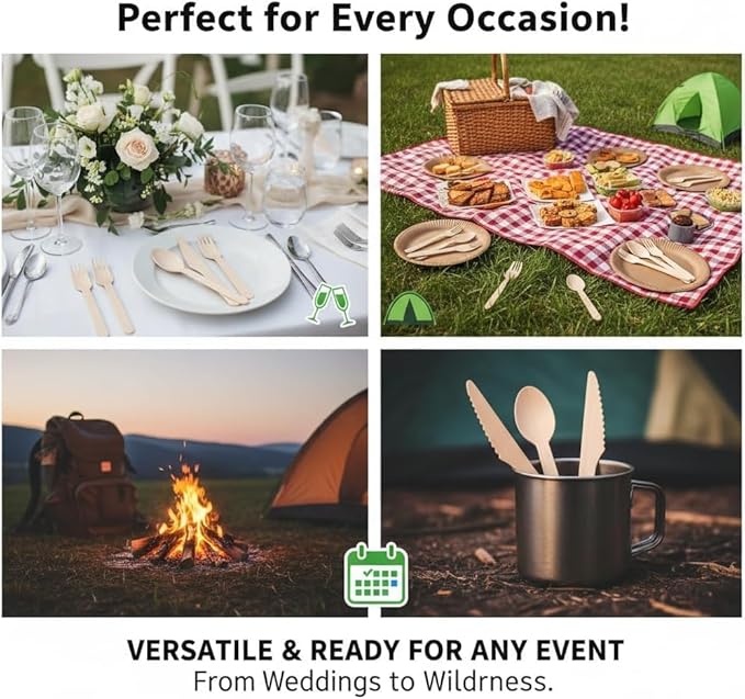 500 Wooden Spoons, Disposable Wooden Cutlery Set - Alternative to Plastic, Eco Friendly, Biodegradable, Compostable Cutlery Set - 500 Wooden Spoons Disposable Utensils Set