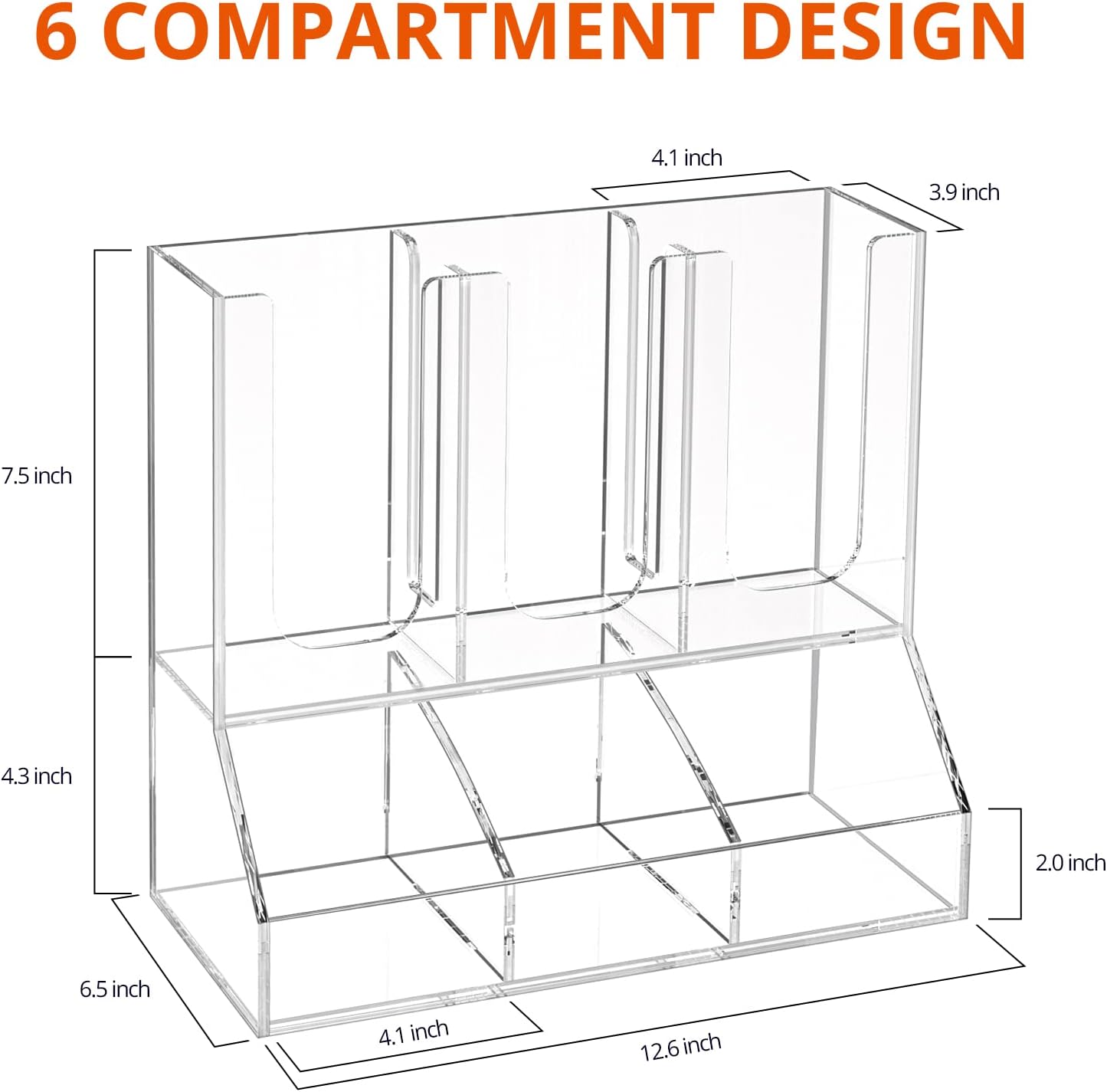 Richboom Cup and Lid Organizer, 6 Compartments with 2 Removable Dividers Coffee Station Countertop Cup Dispenser Condiment Organizer Accessories Caddy for Breakroom, Office, Home - Clear