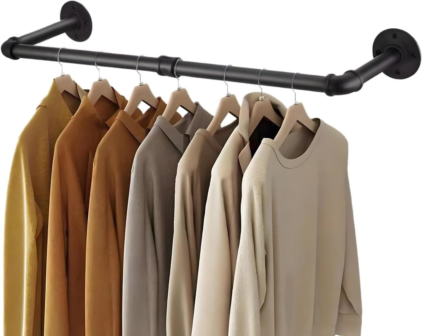 Wall Mount Iron Clothing Rack, Black Steel Laundry Room Drying Rack, Space Saving Coat Closet, 50 lbs Capacity (47 x 11 in)