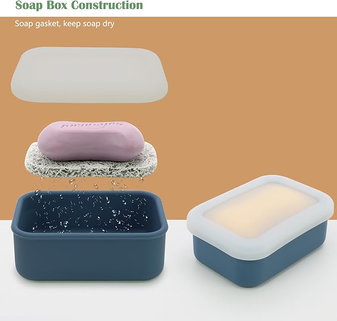 OLAMAR Portable Travel Soap Case with Draining Layer,Enhanced Leak Proof Silicone Travel Soap Container,Shatterproof Soap Holder for Traveling, Camping, Gym, Dorm, Bathroom (Blue, Small)