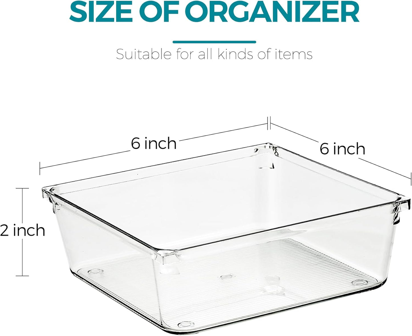 12 Pack Drawer Organizer - 6" X 6" Clear Acrylic Storage Bins with Non-Slip Pads, Versatile Desk Tray for Makeup, Jewelry, Kitchen, Bathroom, and Office Organization