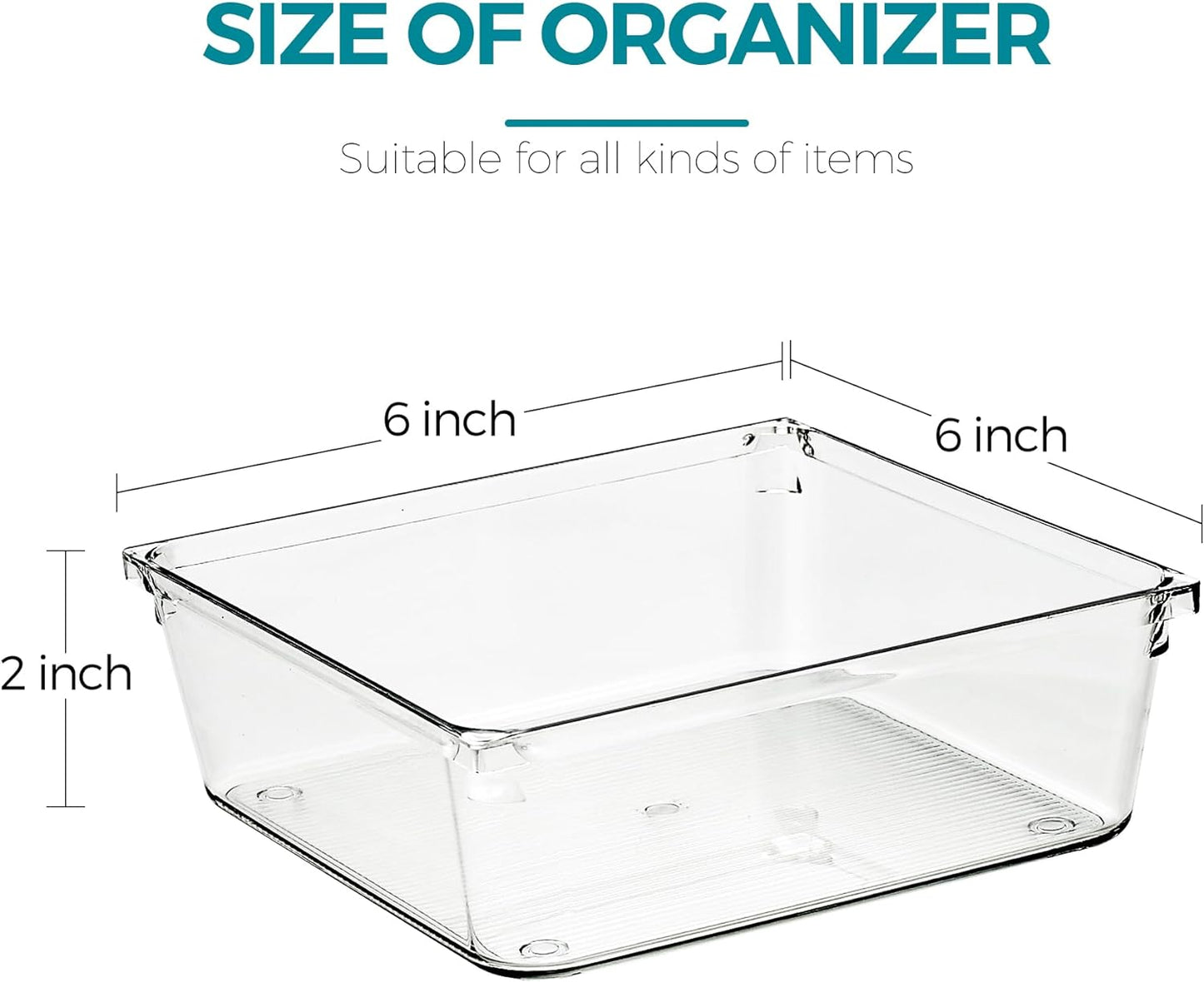 6 Pack Drawer Organizer - 6" X 6" Clear Acrylic Storage Bins with Non-Slip Pads, Versatile Desk Tray for Makeup, Jewelry, Kitchen, Bathroom, and Office Organization