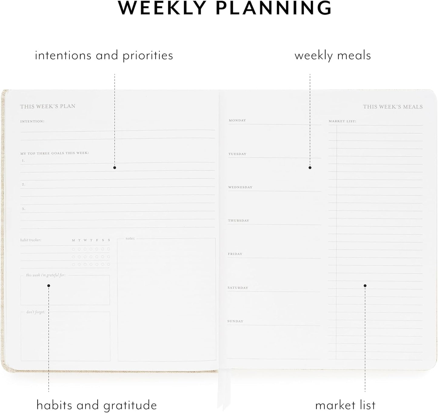 Sugar Paper Undated Daily Planner, Fabric Cover, 7 x 9 Inches, Hardcover Weekly Planner (Pale Pink)