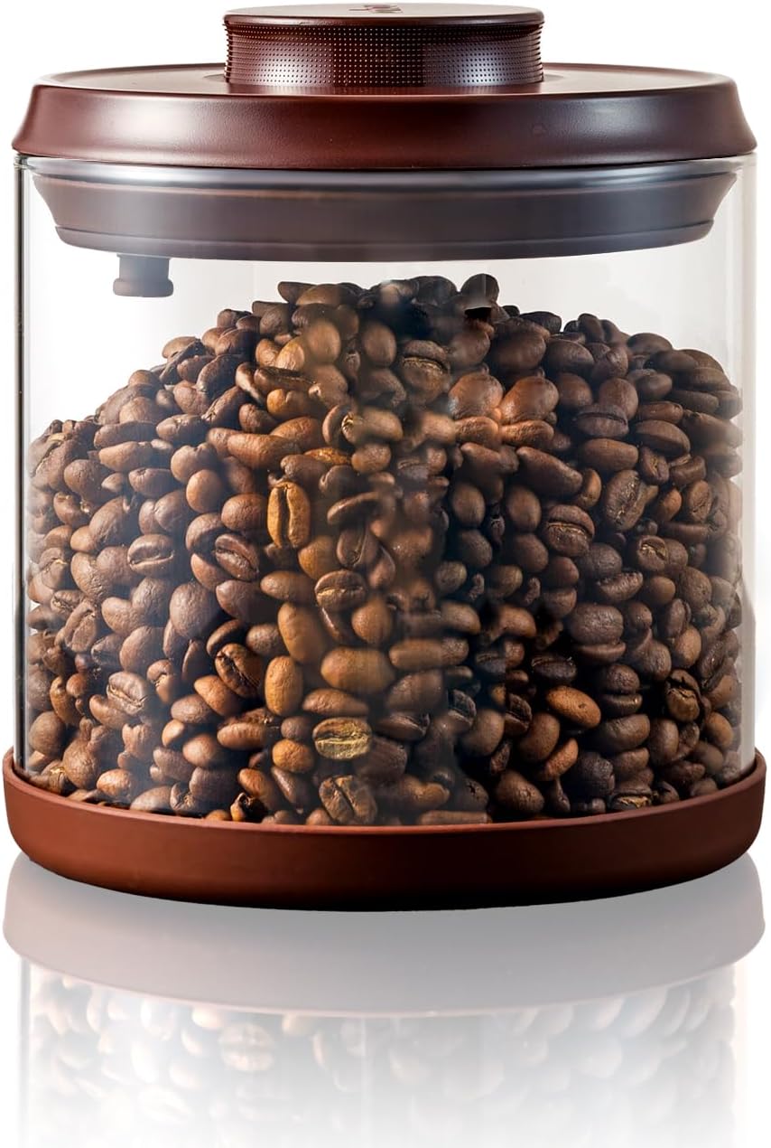 Airtight Coffee Canister, 13 oz Borosilicate Glass Coffee Bean Storage Container with Pop Lid, CO2 Releasing Valve for Grounds Coffee, Beans, Sugar, 0.81lb