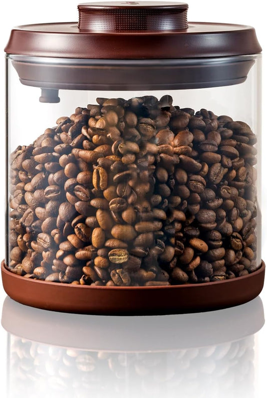 Airtight Coffee Canister, 13 oz Borosilicate Glass Coffee Bean Storage Container with Pop Lid, CO2 Releasing Valve for Grounds Coffee, Beans, Sugar, 0.81lb