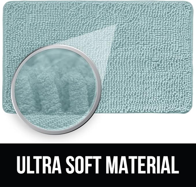 KANGAROO Bathroom Rugs, Chenille Soft Absorbent Bath Rug, Shaggy Shower Mat, Quick Dry Machine Wash Bathmat, Plush Carpet Mats for Tub, Bathtub and Room Home Decor Accessories, 60x24, Seafoam