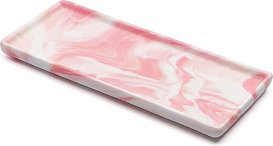 9.2" Porcelain Small Bathroom Tray, Ceramic Countertop and Vanity Tray for Cosmetics, Perfume, Jewelry, Candle - Kitchen Soap Tray for Kitchen Counter (Pink)