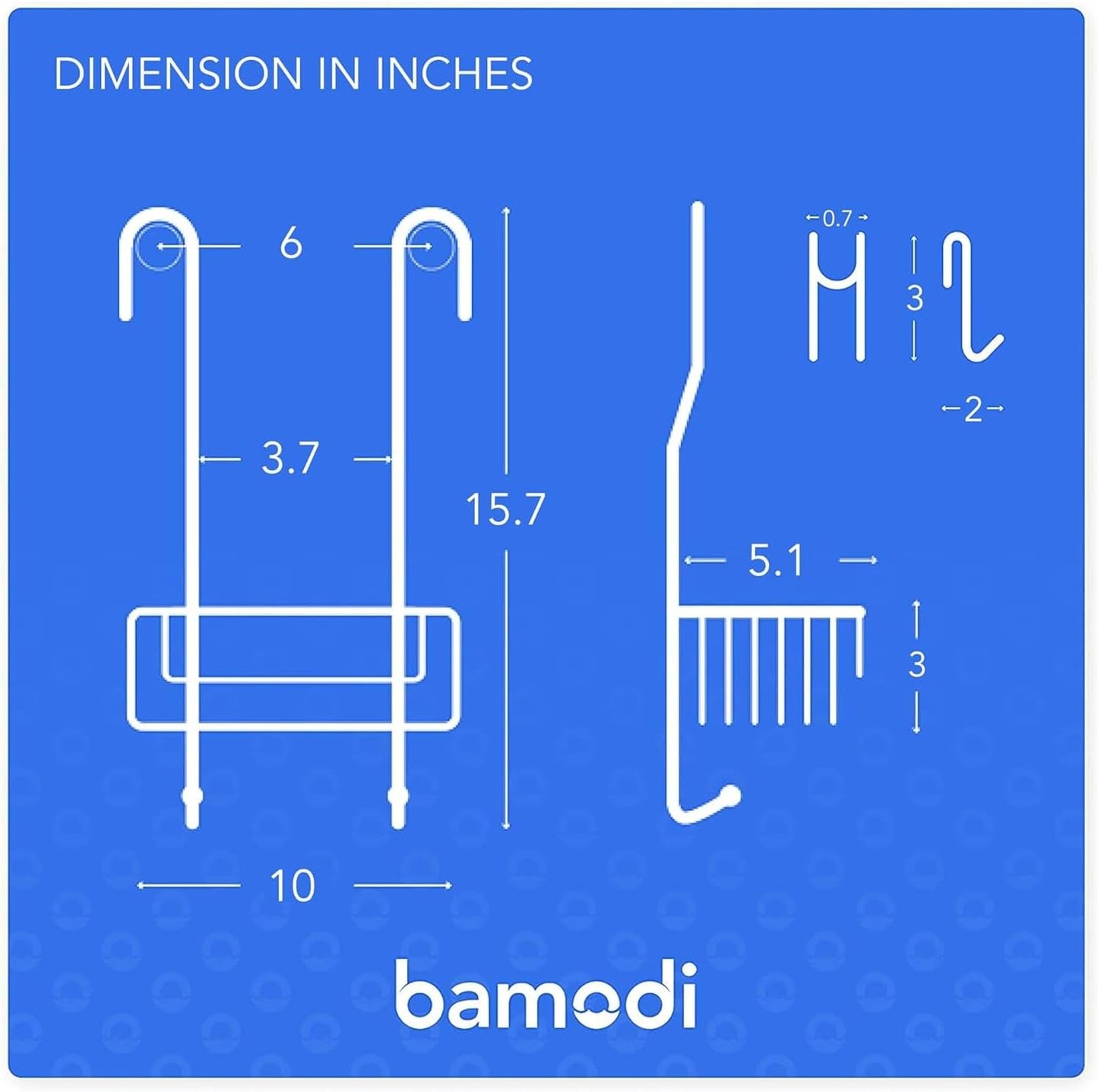 Bamodi Shower Caddy Hanging Stainless Steel | Rustproof Hanging Basket with Hooks-Shower Shelf Bathroom Accessory with Silicone Sleeves and Rubber Rings for Noise Cancelling (15.7x 9.8x 5 Inches)