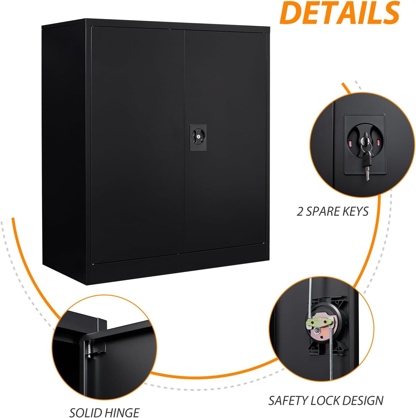 Metal Storage Cabinet, Lockable Storage Cabinet with 2 Doors and Shelves, Metal Cabinet with Lock, Small Lockable Metal Cabinet for Home Office(Black)