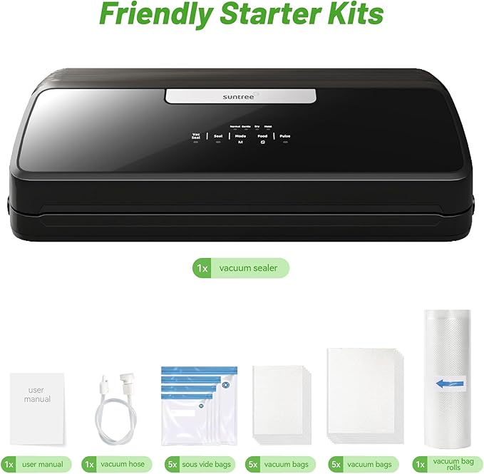 Vacuum Sealer Machine, 90Kpa 7-IN-1 Vacuum Sealer for Food Dry/Moist/Gentle Mode with Build-in Cutter and Storage, Food Vacuum Sealer Machine Tempered Glass Panel with Vacuum Bags, Vaccum Hose