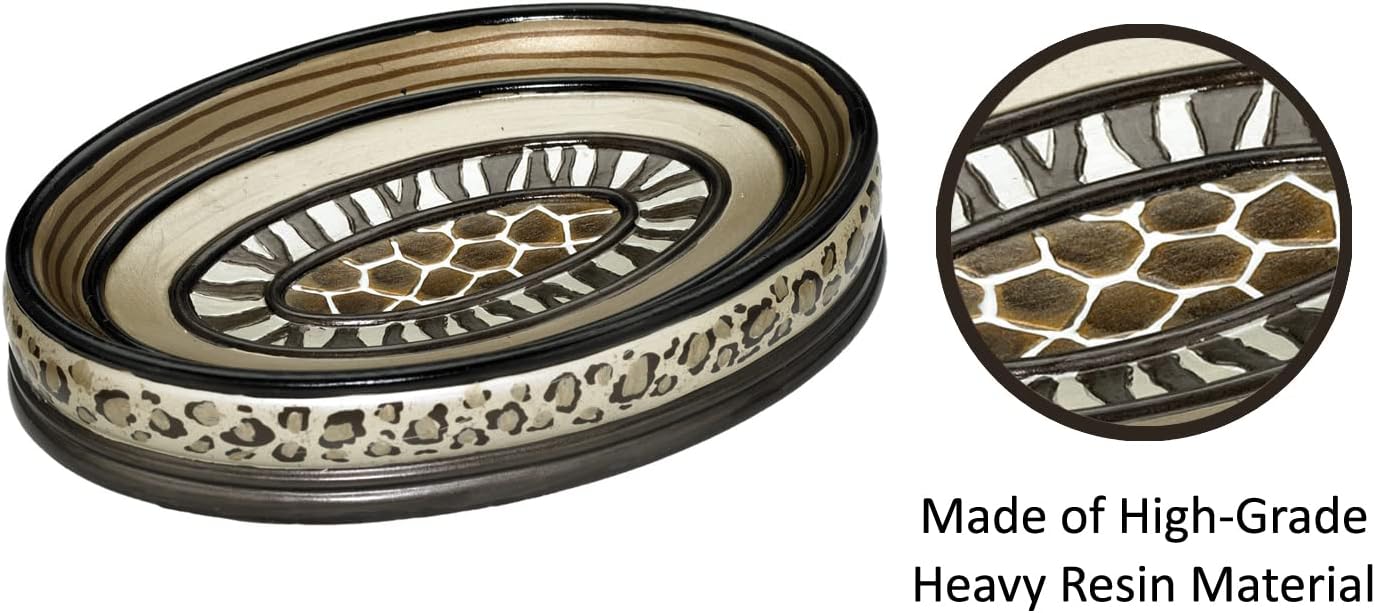 Zahari Home 4pc Safari Stripes Stylish Bathroom Accessories Set Hand Soap Dispenser, Tumbler, Tooth Brush Holder and Soap Dish Modern Classic Luxury Contemporary Decor Unique Design Stylish Bath Set