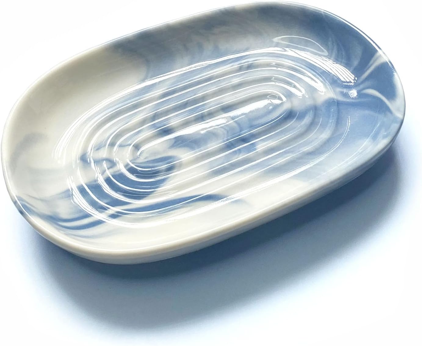 Soap Dish Ceramic, Decorative Ceramic Soap Holder with Unique Marble Textures, Bar Soap Holder for Shower, Bathroom, Kitchen, Tubs, Sink, Hotels, Counters (Blue Texture)