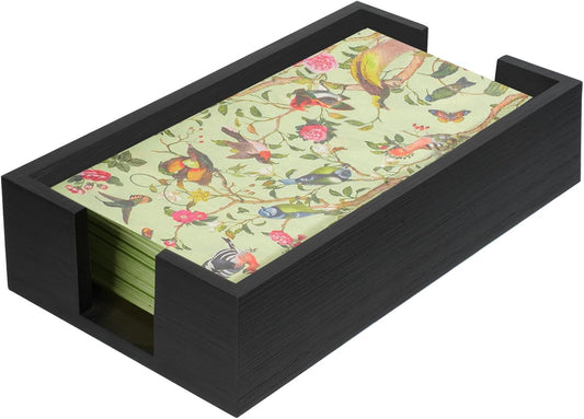 Wooden Guest Towel Holder Tray for Bathroom, Black Bamboo Counter Rectangular Bathroom Napkin Holder for Ktichen, Modern Disposable Hand Towel Holder Tray for Home, Bar, Hotel, Office