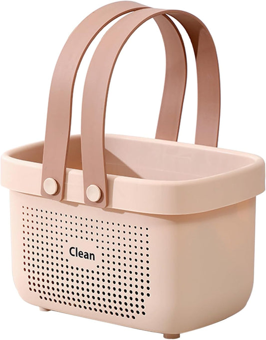 JiatuA Plastic Storage Basket with Handle Portable Shower Caddy Tote Organizer Basket Bin for Bathroom Kitchen Dorm Room Bedroom, Small Pink