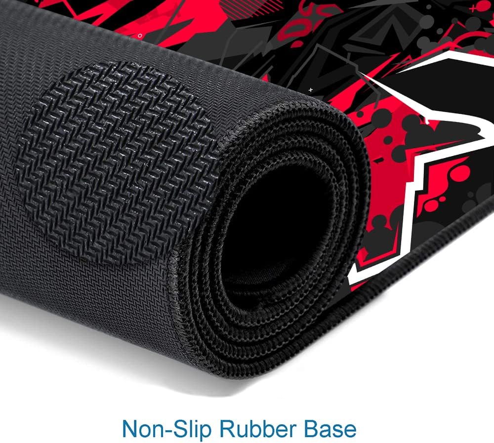 Mouse Pad Gaming, Large XXL Mouse Pads, Non-Slip Rubber Base Mousepad, Keyboard Mouse Mat Desk Pad with Stitched Edges, 31.5x11.8 inch Black Red