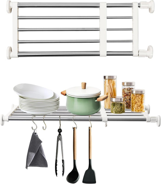 BAOYOUNI Tension Shelf Expandable Clothes Closet Organizer Rack Adjustable DIY Wardrobe Dividers Separator Ivory, 15.75-23.62 Inches