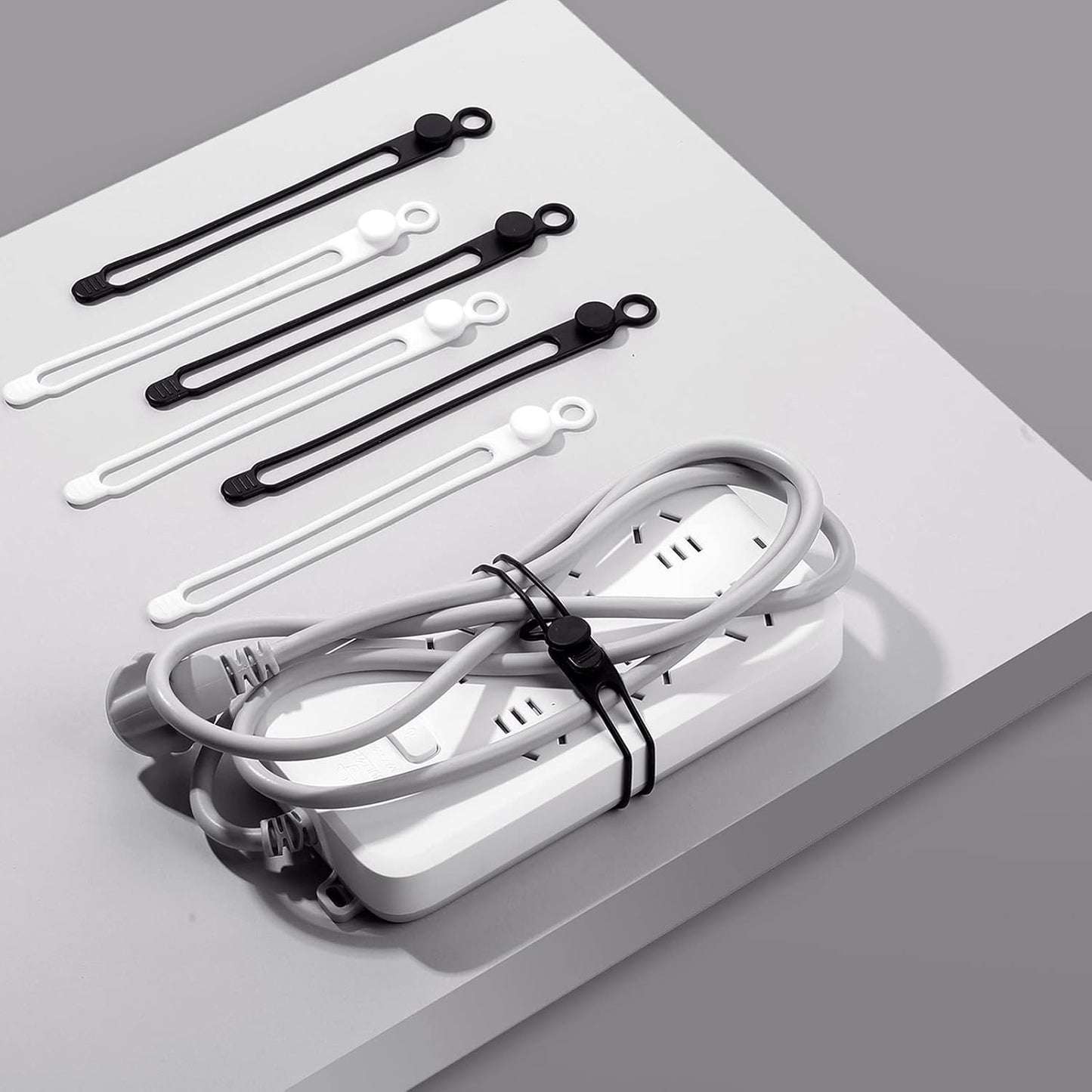 Nuanchu 40 Pcs Silicone Cable Ties Reusable Holder Adjustable Straps Multipurpose Charging Cable Organizer for Fastening Charging Cords Wires(7.1 Inch,Black, White)