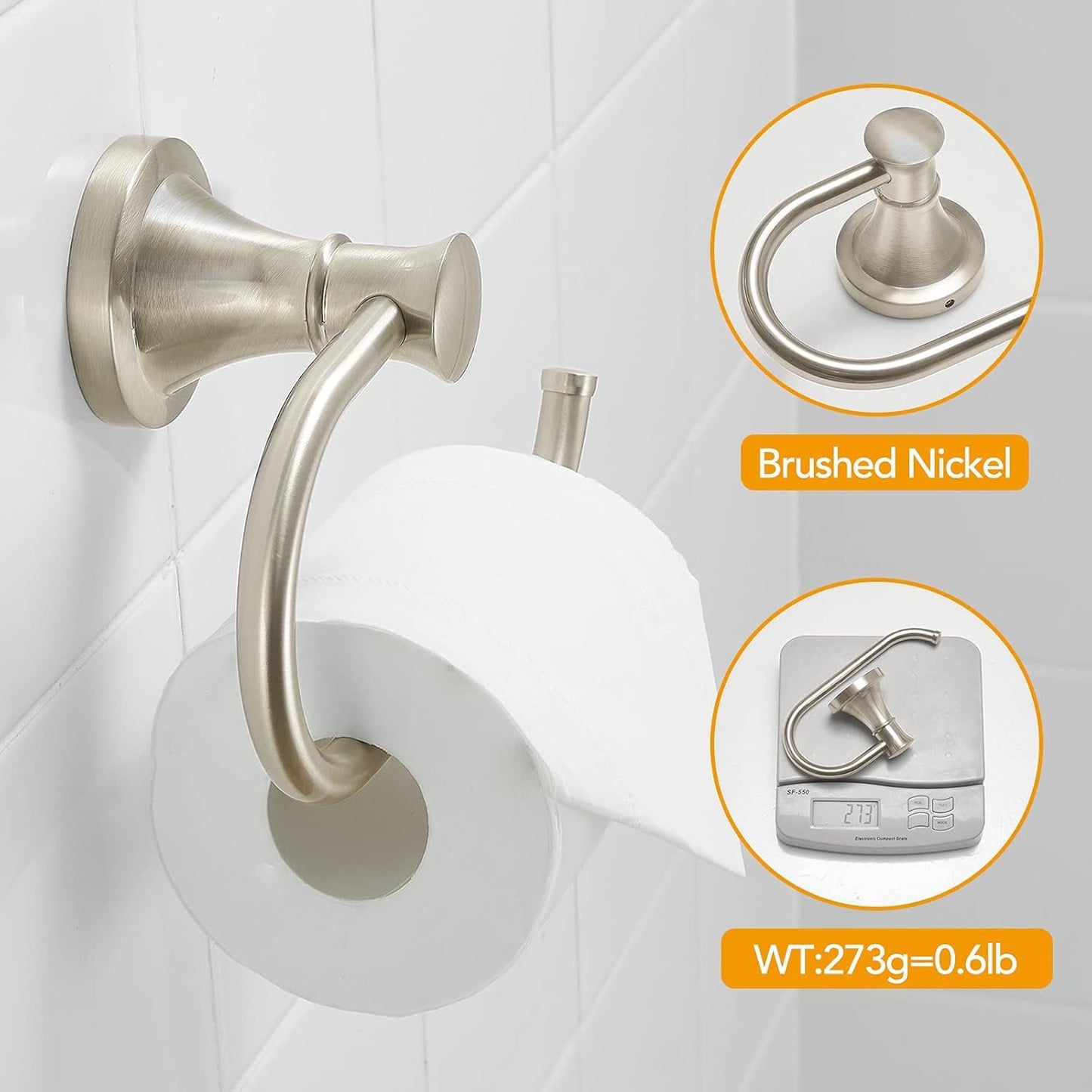 BESy Brushed Nickel Toilet Tissue Paper Holder Brushed Nickel Bathroom Accessories Toilet roll Paper Hanger, Wall Mounted, Rustproof