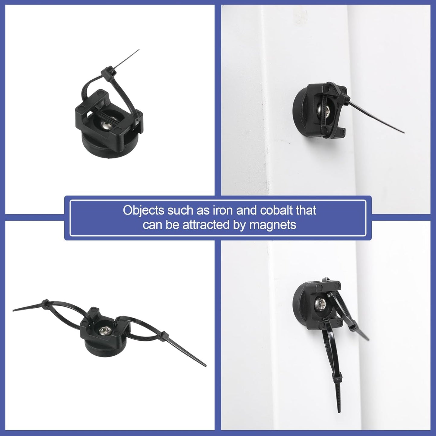 Yookeer 120 Pieces Magnetic Zip Tie Mount Multipurpose Cable Holder Magnets Magnetic Wire Management Bases with Heavy Duty Zip, Mount Nylon Cable Ties in Total (22 mm)