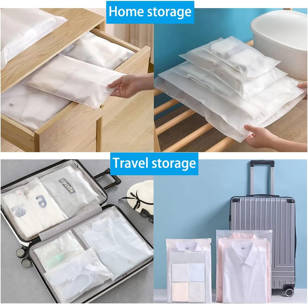 Belit Travel Storage Bag, 15 Pcs Clear Storage Bags Frosted Zipper Bags for Clothes, Shoes, Toiletries, Luggage Storage, 3 sizes 12x14 inch, 14x18 inch, 16x24 inch
