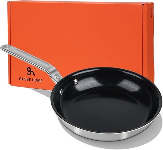 12 Inch Ceramic Non Stick Frying Pans - 5 Ply Stainless Clad Nonstick Skillet, Toxic, PTFE & PFOA FREE, Professional Cookware for Induction, All Stoves and Oven up to 650°F
