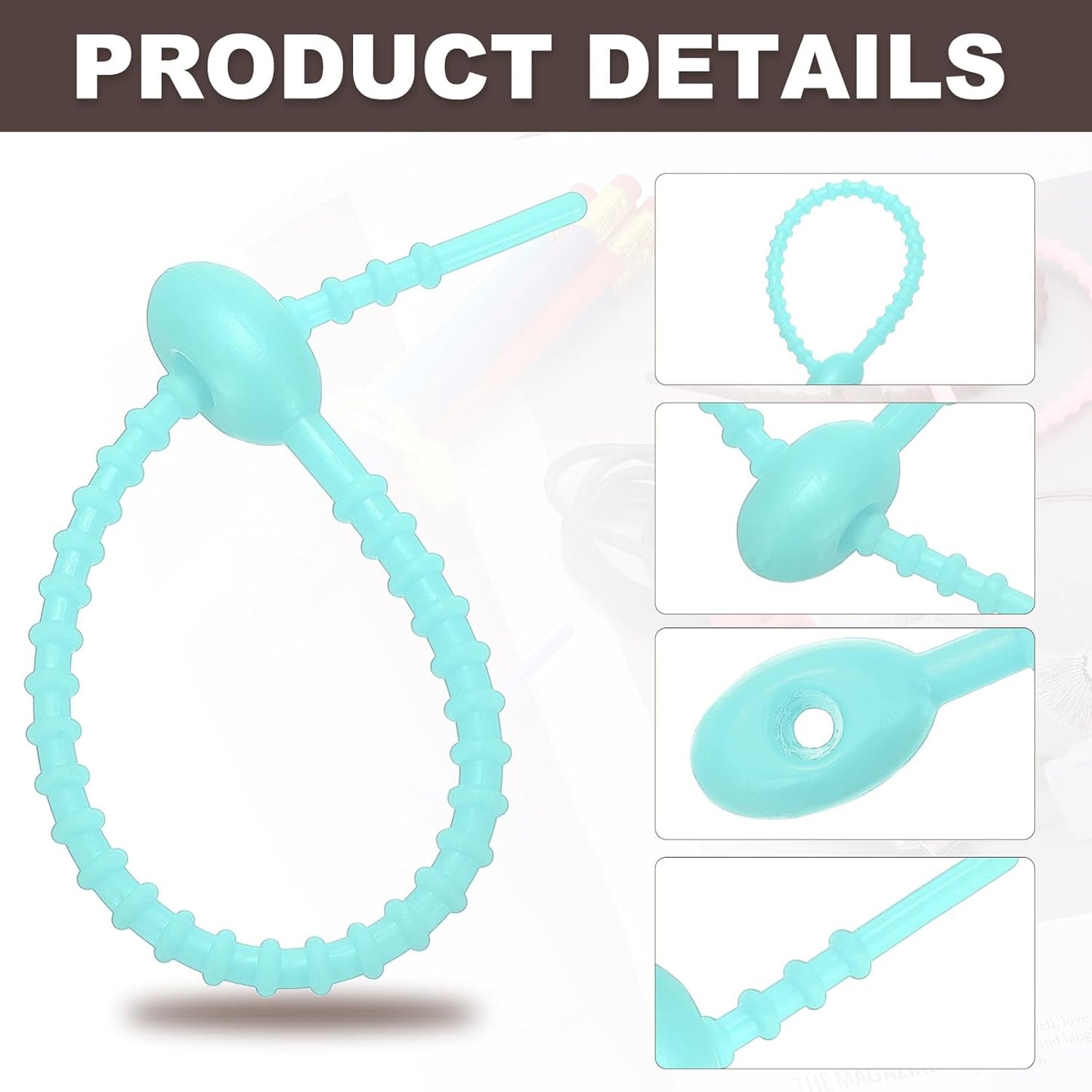 PATIKIL 6 Inch Silicone Cable Ties, 20pcs Rubber Reusable Twist Zip Ties Organizer for Home Office Kitchen Food bags Wires Adjustable Bag Clip, Water Blue