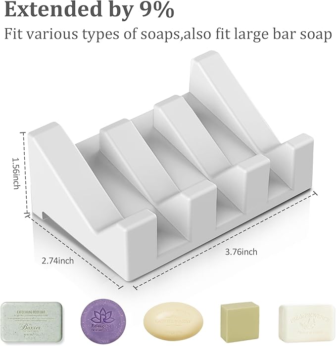 Silicone Self Draining Soap Dish, 1 Pcs, Bathtub/Shower Soap Holder with Drainage, White