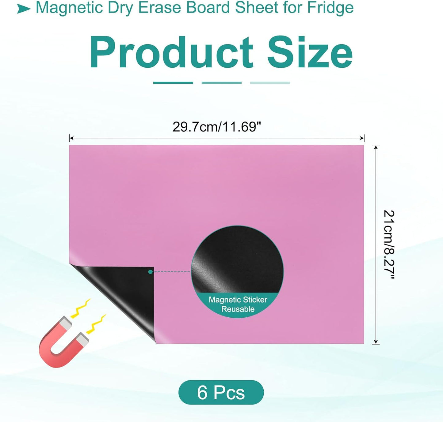 PATIKIL Magnetic Dry Erase Board Sheet for Fridge, 6 Pcs 12 x 8 Inch Erasable Refrigerator Whiteboard for Kitchen for Home Kitchen Organizer Planner Office Storage, Pink (0.6mm)