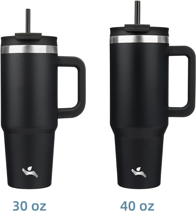 40 oz Tumbler with Handle and 2 Straws,2 in 1 Lid Insulated Water Bottle Stainless Steel Travel Coffee Mug,Black