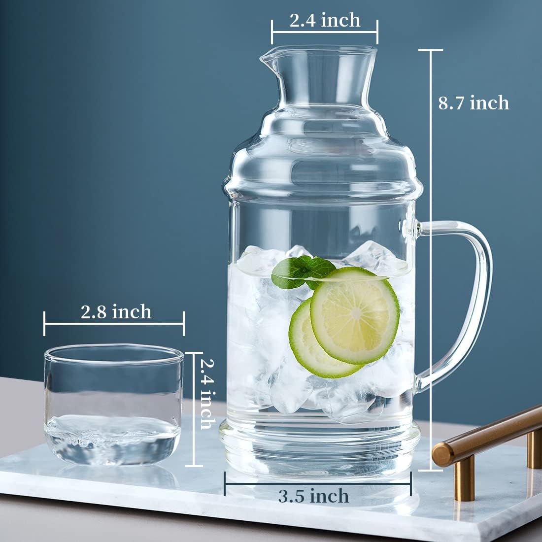 37OZ Glass Pitcher with Lid and Spout, Water Jug, 1000ml Carafe for Hot/Cold Water, Large Iced Tea Pitcher for Coffee, Juice and Homemade Beverage