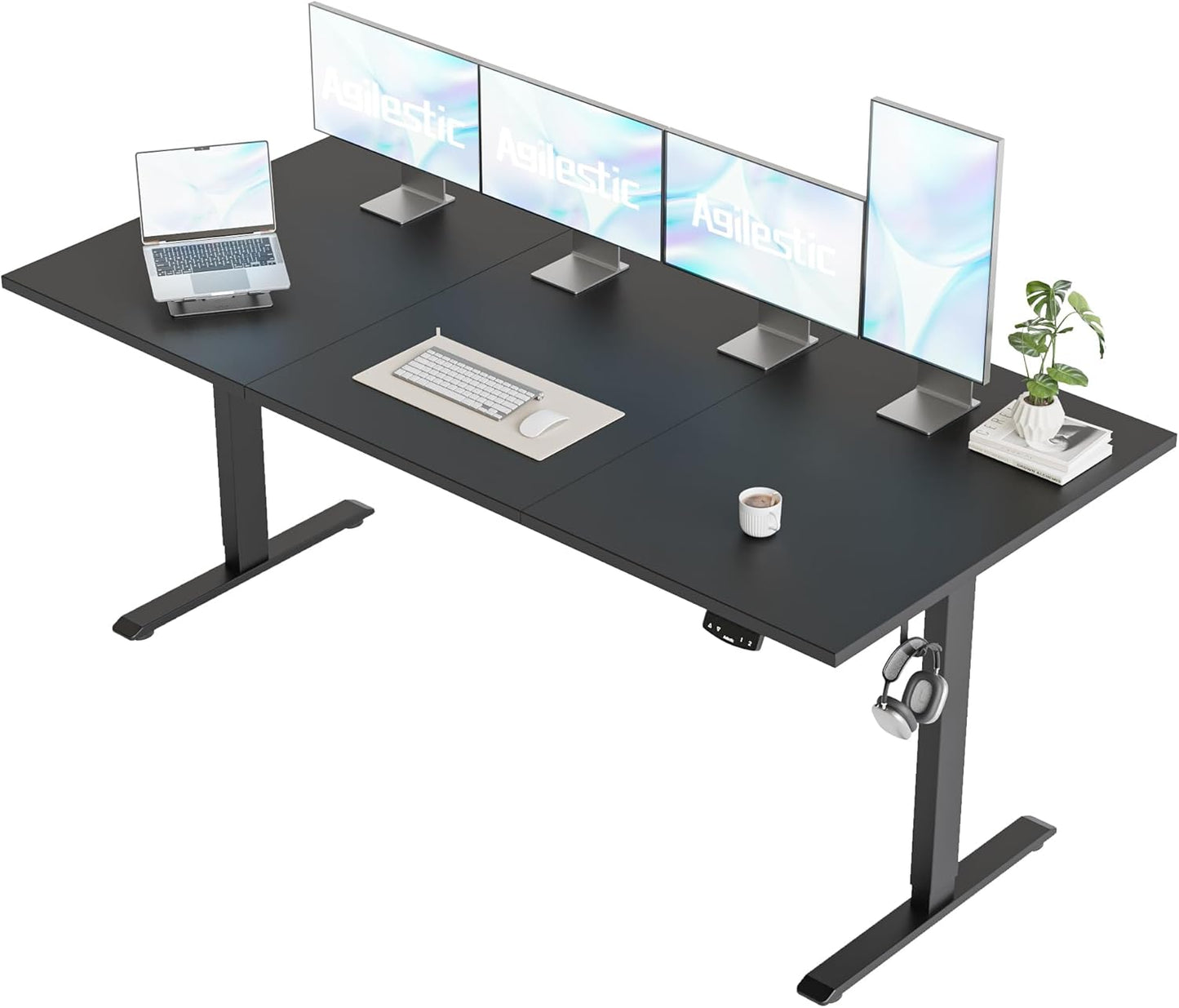 Agilestic Electric Standing Desk, Large 71 x 24 Inches Height Adjustable Desk, Sit Stand Up Workstation for Home Office, Ergonomic Rising Gaming Computer Table with Memory Preset, Black