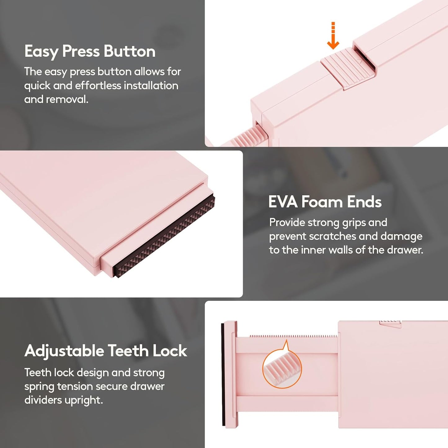 Lifewit 10 Pack Drawer Dividers Plastic 4" High, 11-17" Adjustable Drawer Organizers for Clothes, Expandable Dresser Separators in Bedroom/Bathroom/Kitchen/Office Organization and Storage, Pink