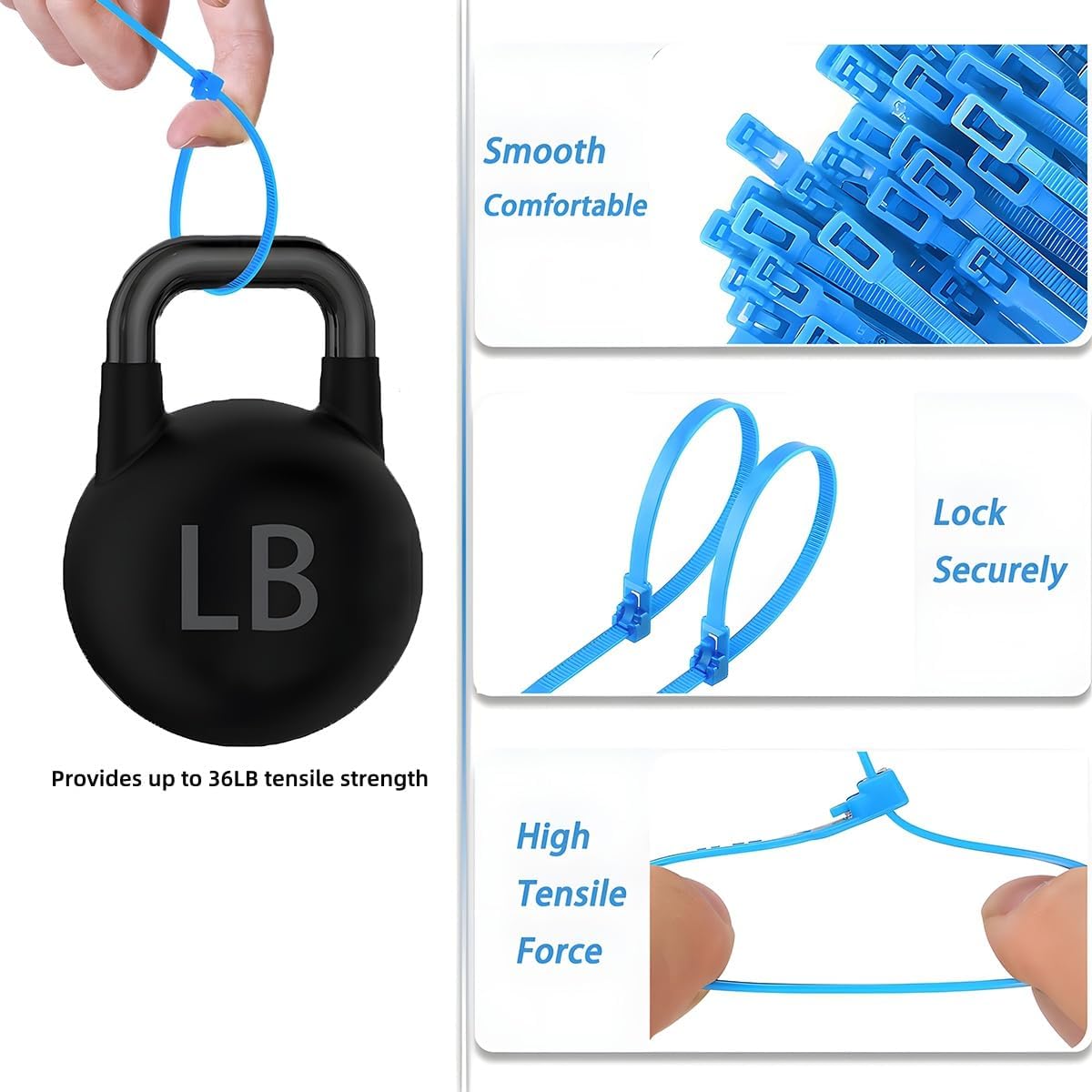 100 Count 10 Inch Reusable Cable Ties Blue – Heavy Duty Releasable Zip Ties, 36 LBS for Electronics, Gardening, and Multi-Purpose Bundling