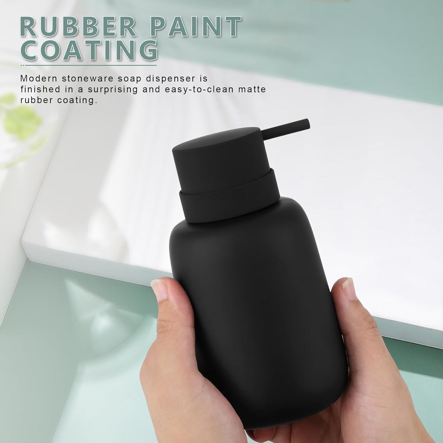 Matte Black Soap Dispenser Bathroom,Ceramic Soap Dispenser Lotion Pump Dish Soap Dispenser for Kitchen,16oz Refillable Liquid Hand Wash Dispenser for Bathroom (Rubber Paint)