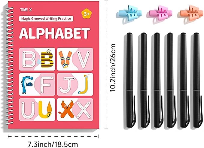 TIME X Magic Grooved Writing Practice Books, Reusable Handwriting Practice Books, Groove Workbooks, Handwriting Practice for Kids 3 +, Large Writing Practice Books (Practice 6-Books)