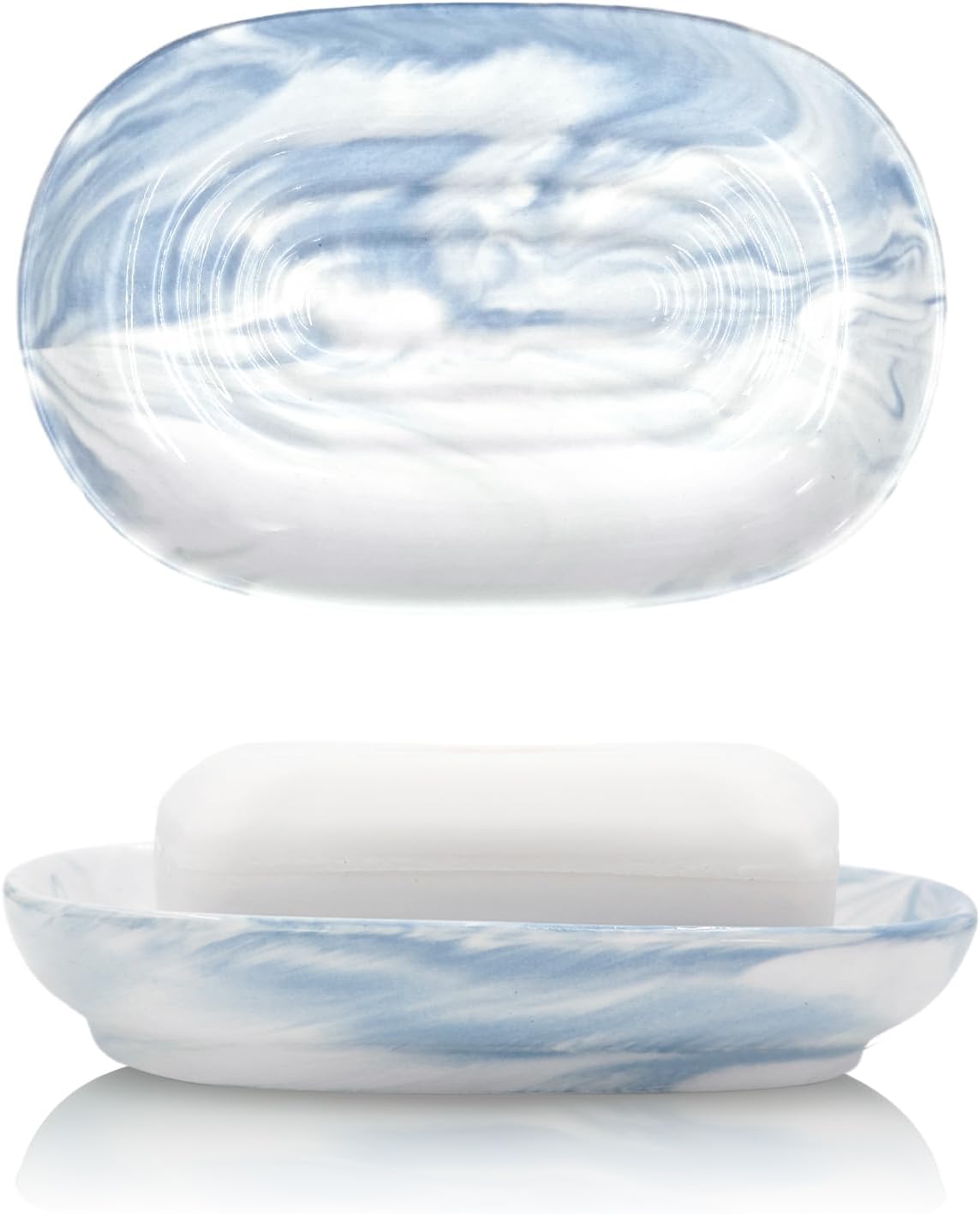Elegant Ceramic Soap Dish for Shower with Unique Marble Texture, Decorative Bar Soap Holder for Bathroom & Kitchen, Easy Clean Versatile Cute Oval Soap Dishes for Soap Bars, Jewelry, Sponge