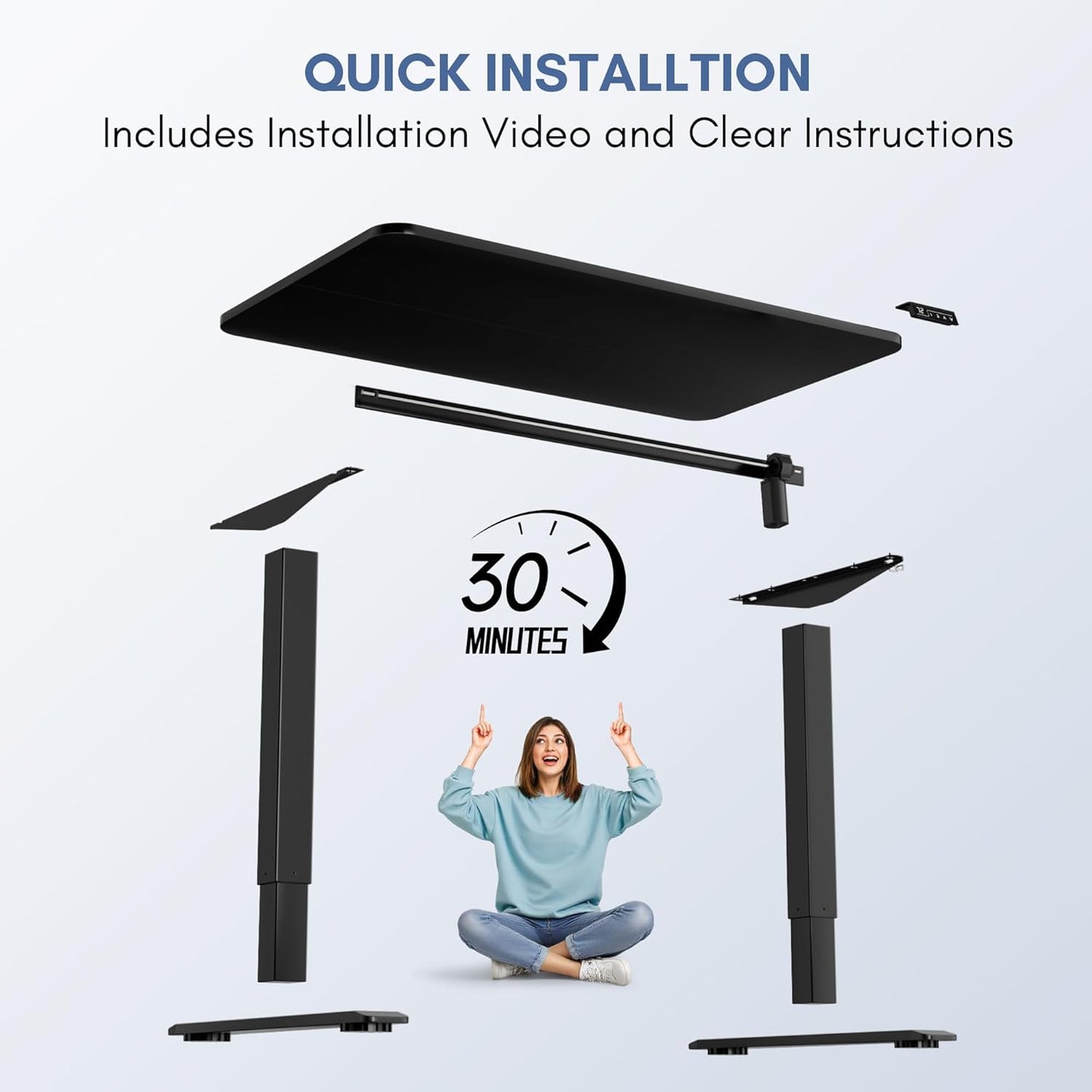 Furmax Electric Height Adjustable Standing Desk Large 48 x 24 Inches Sit Stand up Desk Home Office Computer Desk Memory Preset with T-Shaped Metal Bracket, Black