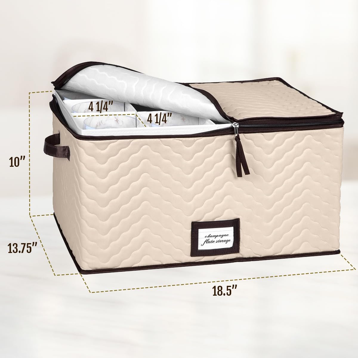 Wine Glass Storage Box with Dividers - Stemware Storage Case, Durable Quilted Microfiber Bin with Carry Handles, Protects Fine China - Durable Quilted Microfiber Bin with Carry Handles (2 Pack, Red Wine Glass)