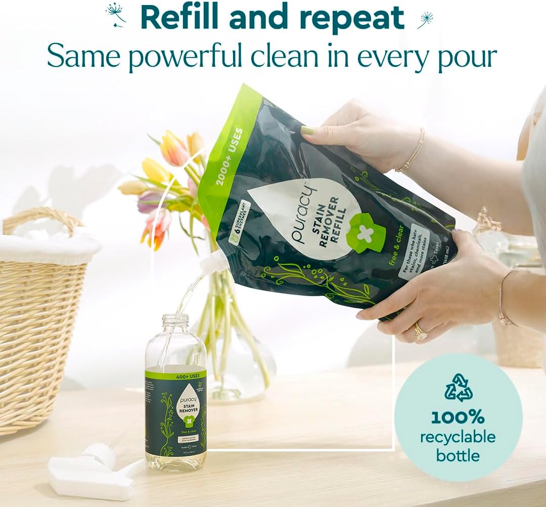 Puracy Stain Remover, Natural Travel and Laundry Stain Cleaner for Clothes, Baby Essentials, Kids Stains, Oil and Fabric Spot Cleaner, Unscented (Stain Remover Spray, 12 fl oz)