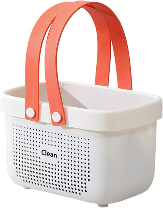 JiatuA Plastic Storage Basket with Handle Portable Shower Caddy Tote Organizer Basket Bin for Bathroom Kitchen Dorm Room Bedroom, Small White