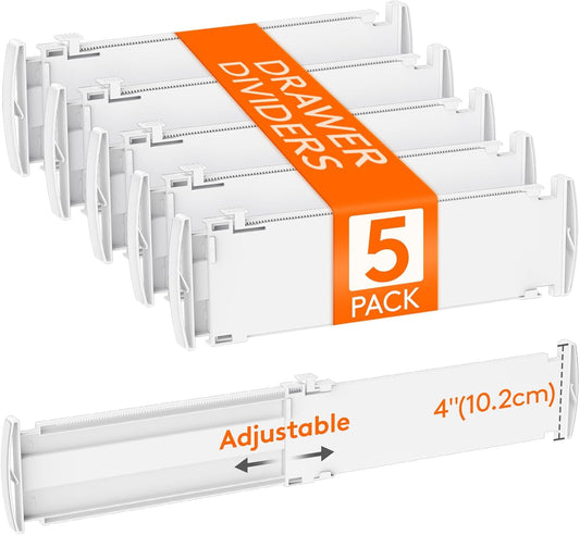 Lifewit 5 Pack Drawer Dividers 4" High, 13.8-22.5" Dresser Drawer Divider, Adjustable Drawer Organizers for Clothes, Plastic Drawers Separators for Dresser, Bedroom, Bathroom, Kitchen, Office
